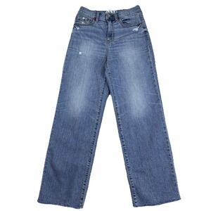 DAZE High Rise Straight Leg Raw Hem Jeans Size 25 Distressed Cropped Denim